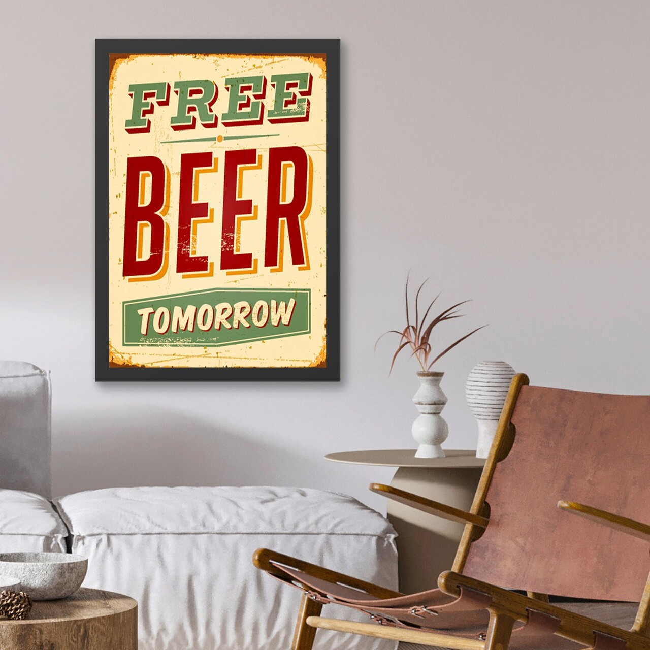 Tablou decorativ, Free Beer (55 x 75), Polistiren, Verde / Roșu / Crem - imagine 3